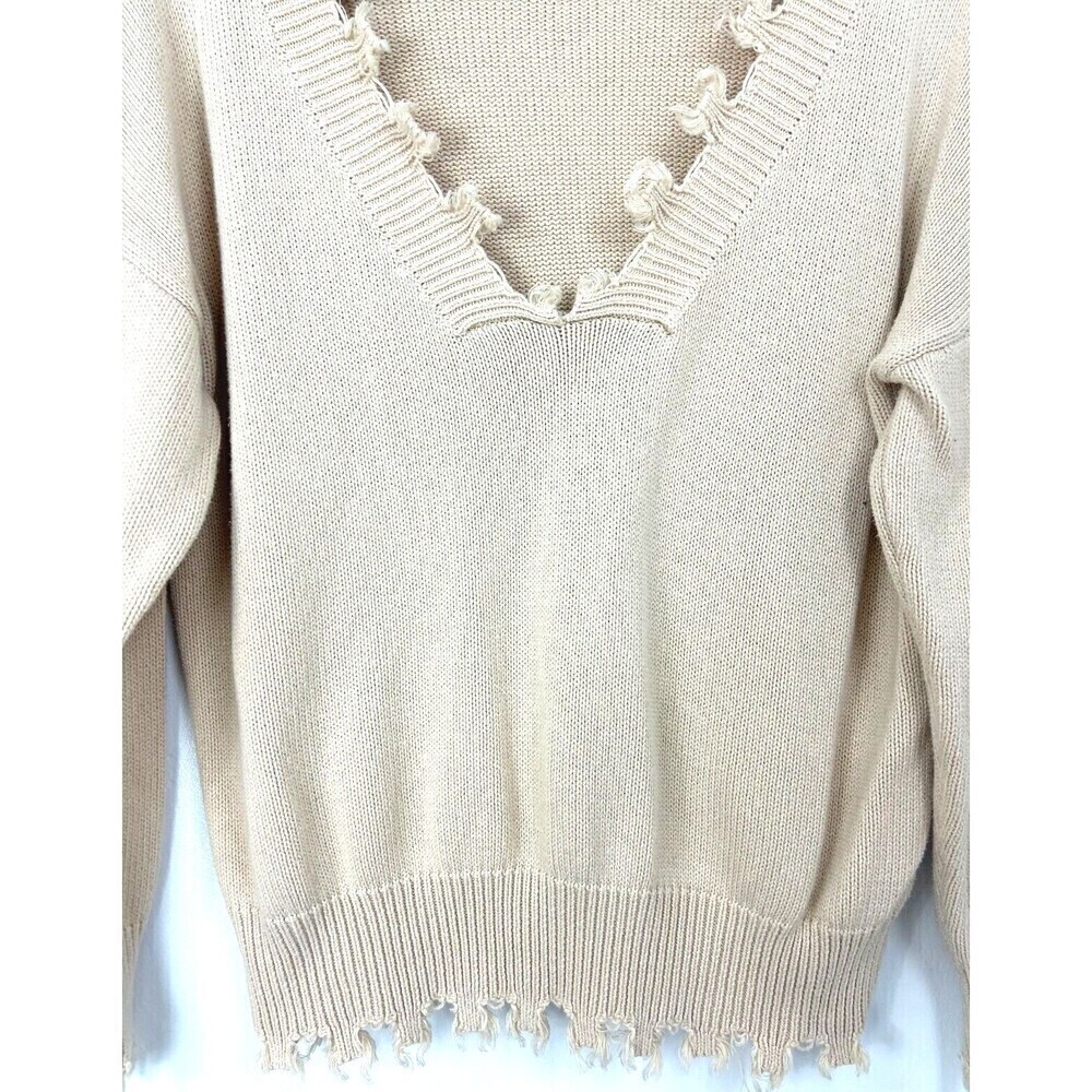 Peach Love California Women Sz L Ivory Cream Sweater Fringe Comfort Boho Chic H2 - Picture 8 of 12